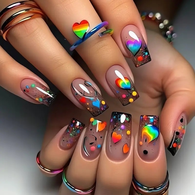 24 Uñas Postizas Cortas Cuadra - Resin Art Glitter reseña y precio